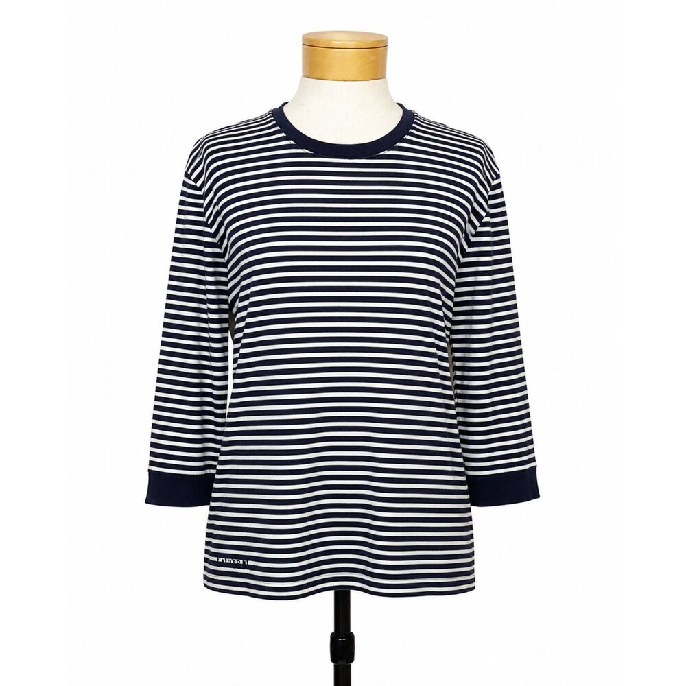 Lauren Ralph Lauren Striped 3/4 Sleeve Top Women Large Navy White Stripe Cotton